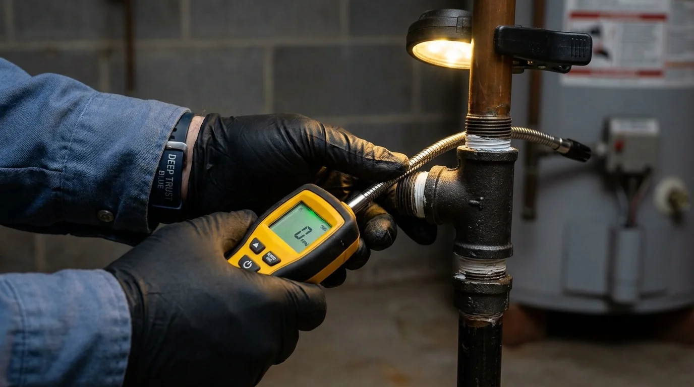 Gas leak detection with electronic sniffer by Johns Plumbing LLC in Denton
